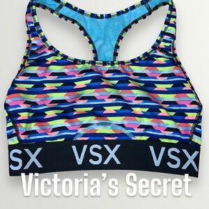 Victoria’s Secret VSX, Neon Geometric Print Banded Sports Bra, Women’s Small